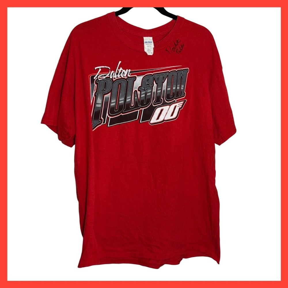 Gildan Dalton Polston 00 Racing T-Shirt Red Autographed Graphic Mens XL